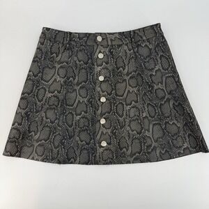 Olivaceous Faux Snake Skin Design Skuba Suit Material Skirt Button Down  Vintage